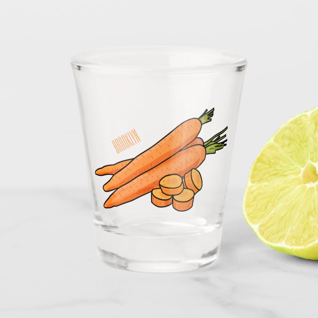 Carrot cartoon illustration shot glass (Front)