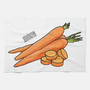 Carrot cartoon illustration tea towel