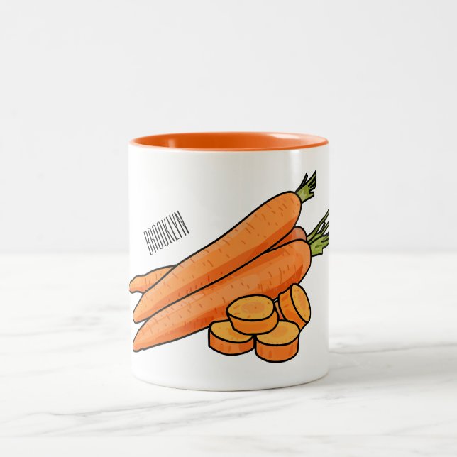 Carrot cartoon illustration Two-Tone coffee mug (Center)