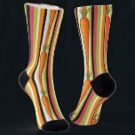 Carrot Craze - Vibrant Vegan Striped Pattern Socks<br><div class="desc">Celebrate your love for veggies with our "Carrot Craze" socks! Featuring a bold and playful pattern of bright orange carrots against a backdrop of colourful stripes, these socks are perfect for vegans, vegetarians, and anyone who enjoys a healthy lifestyle. Whether you're heading to a farmer's market, enjoying a vegan brunch,...</div>