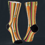 Carrot Craze - Vibrant Vegan Striped Pattern Socks<br><div class="desc">Celebrate your love for veggies with our "Carrot Craze" socks! Featuring a bold and playful pattern of bright orange carrots against a backdrop of colourful stripes, these socks are perfect for vegans, vegetarians, and anyone who enjoys a healthy lifestyle. Whether you're heading to a farmer's market, enjoying a vegan brunch,...</div>
