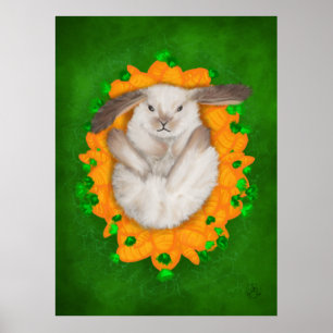Carrot Haven: Brown and White Bunny's Blissful Bou Poster