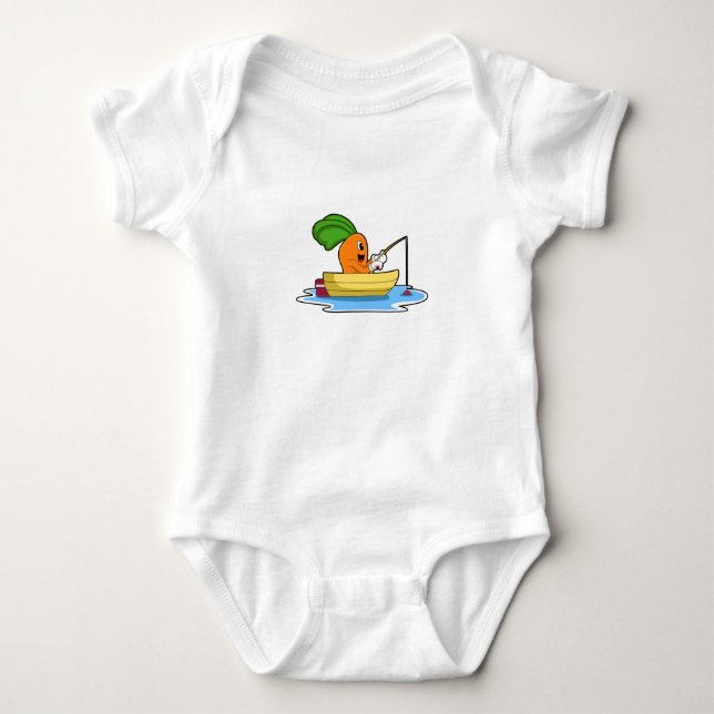 Carrot in Boat at Fishing with Fishing rod Baby Bodysuit (Front)