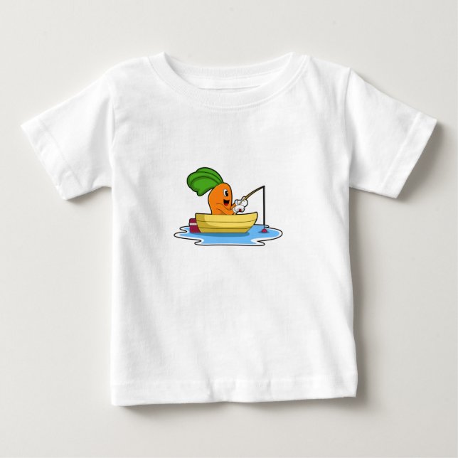 Carrot in Boat at Fishing with Fishing rod Baby T-Shirt (Front)