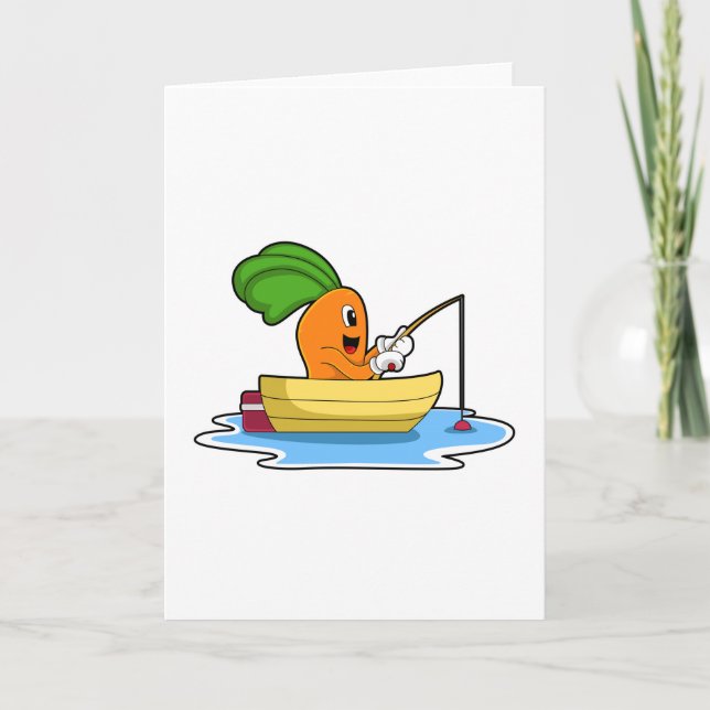 Carrot in Boat at Fishing with Fishing rod Card (Front)