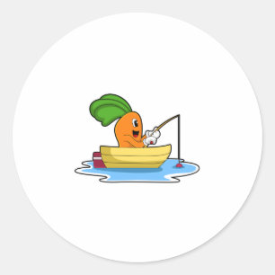 Carrot in Boat at Fishing with Fishing rod Classic Round Sticker