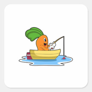Carrot in Boat at Fishing with Fishing rod Square Sticker