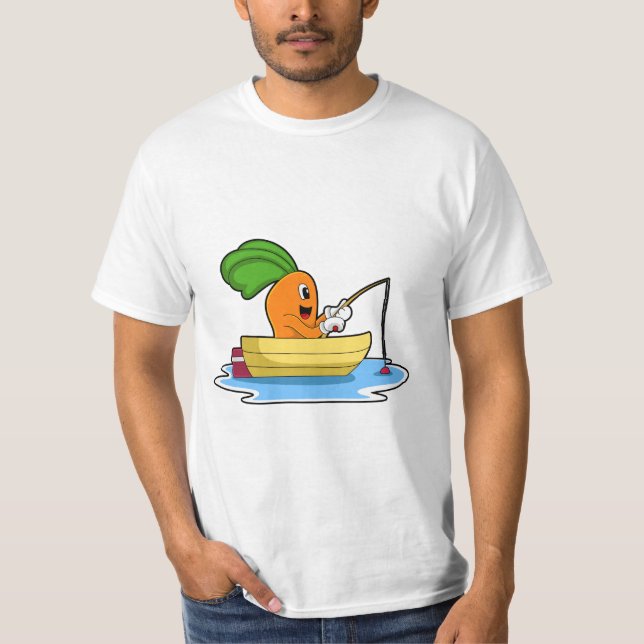 Carrot in Boat at Fishing with Fishing rod T-Shirt (Front)
