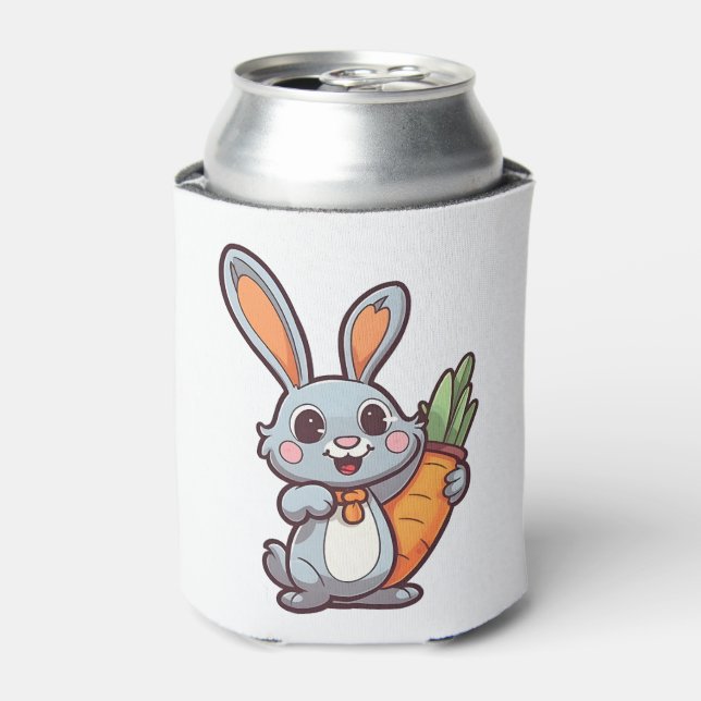 Carrot-Loving Easter Bunny Cute 2D Design Can Cooler (Can Front)
