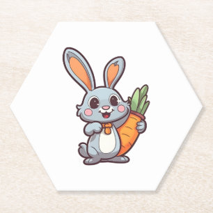 Carrot-Loving Easter Bunny Cute 2D Design Paper Coaster