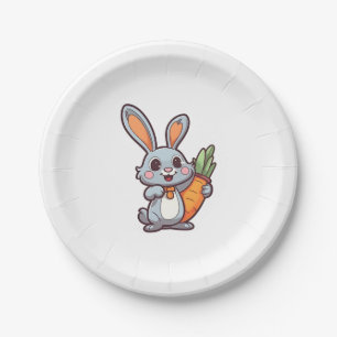 Carrot-Loving Easter Bunny Cute 2D Design Paper Plate