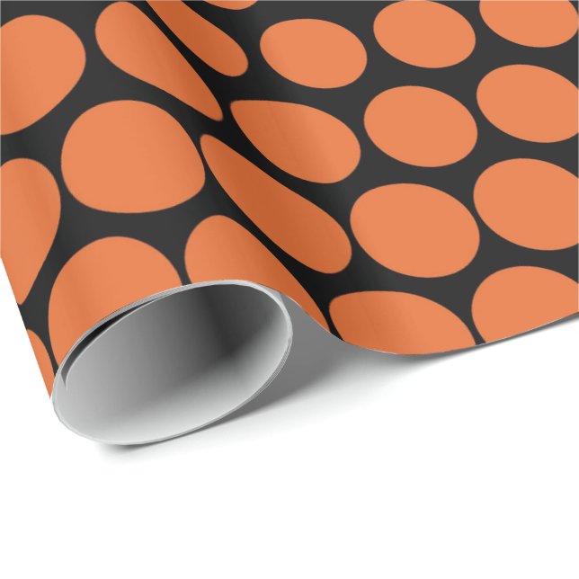 Carrot Orange Polka Dot Modern Black Wrapping Paper (Roll Corner)