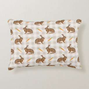 Carrots And Hare Bunnies Spring Easter Beige Decorative Cushion