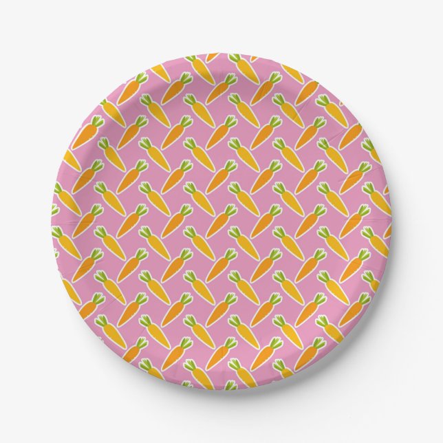 Carrots Easter Bunny Spring Summer Garden Pink Paper Plate (Front)