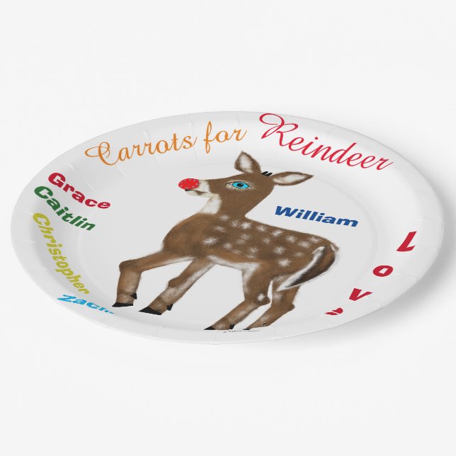 Carrots for Reindeer Kids Names Paper Plate (Angled)