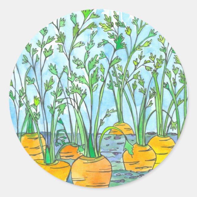 Carrots Vegetable Garden Watercolor Painting Classic Round Sticker (Front)