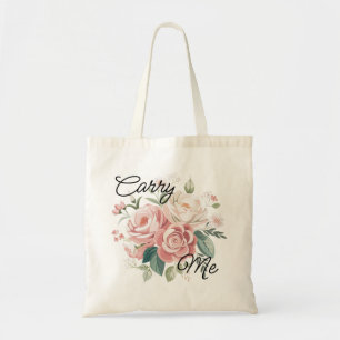Carry Me Pink Rose Bouquet Floral Tote Bag