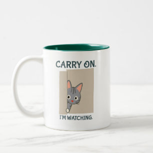 Carry On I'm Watching Grey Cat Two-Tone Coffee Mug