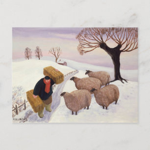 Carrying Hay to the Sheep in Winter Postcard