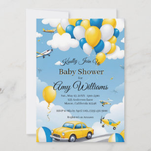 Cars and  aeroplanes Boy Baby Shower Invitation