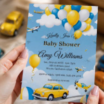 Cars and aeroplanes Boy Baby Shower Invitation