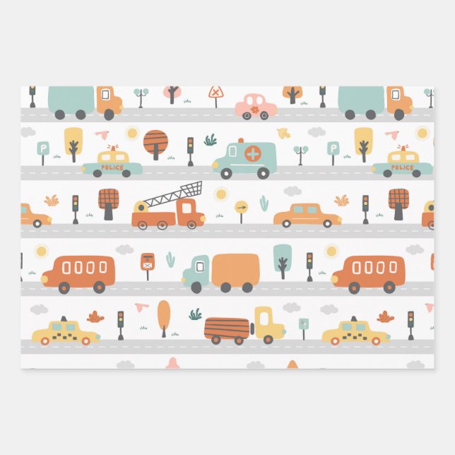 Cars and boats Wrapping Paper for Kids (Front)