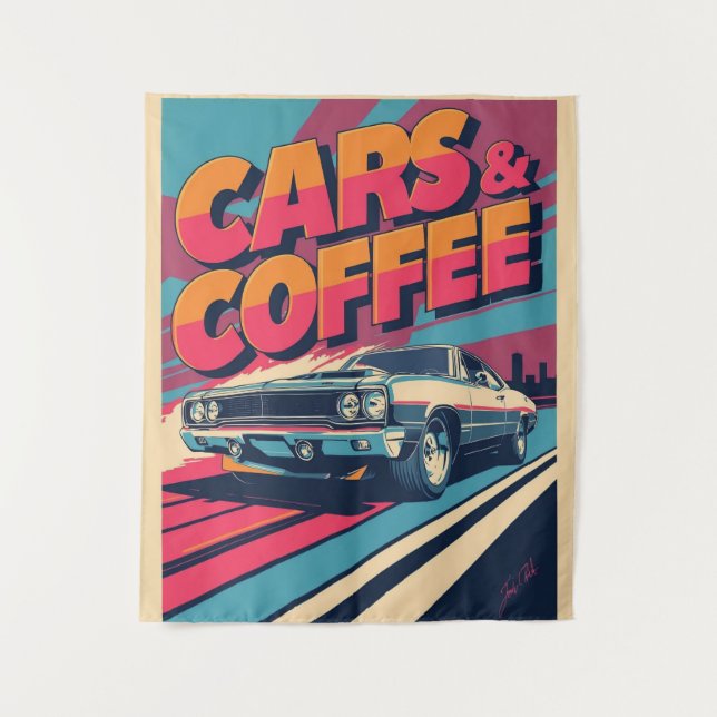 cars and coffee tapestry (Front)