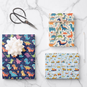 Cars And Dinosaurs  Wrapping Paper Sheet