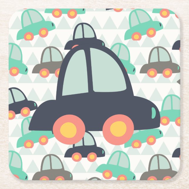 Cars and More Cars Square Paper Coaster (Front)