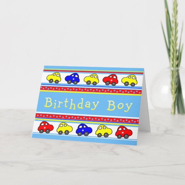 Cars and Stars Birthday Boy Birthday Card (Front)