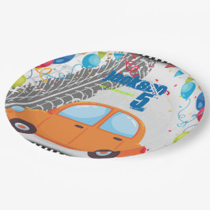 Cars and tracks Birthday design Paper Plate