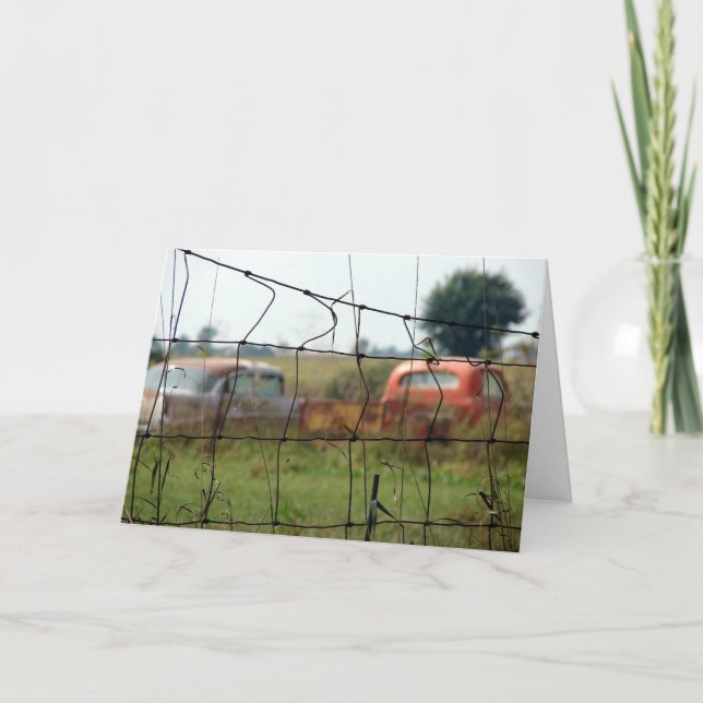 Cars and Trucks Rusting Away, Birthday Card (Front)