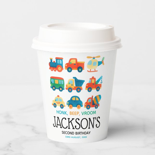 Cars and Trucks Transportation Birthday  Paper Cups (Front)