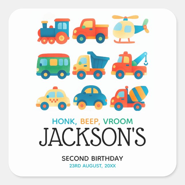 Cars and Trucks Transportation Birthday  Square Sticker (Front)