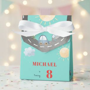 Cars and vehicles on the road boy birthday favour box