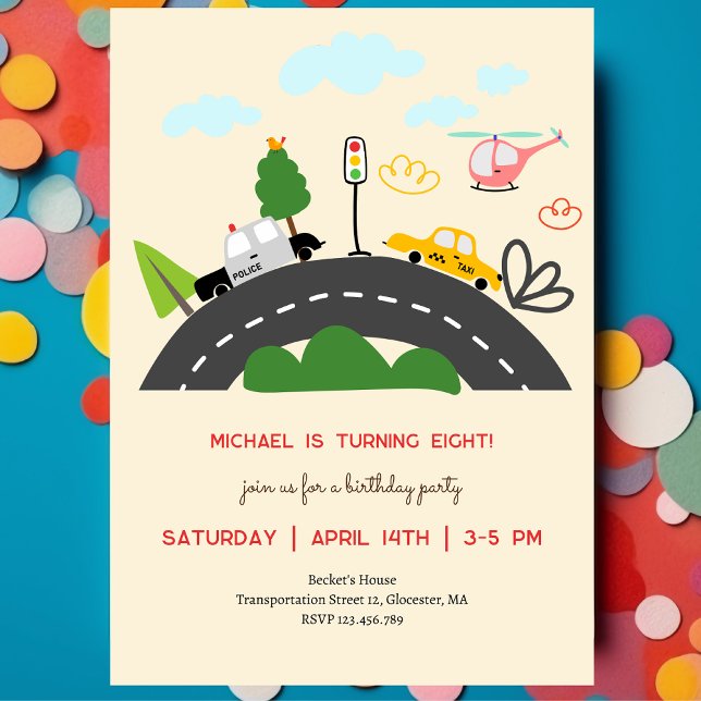 Cars and vehicles on the road boy birthday invitation (Creator Uploaded)