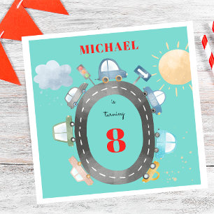 Cars and vehicles on the road boy birthday napkin