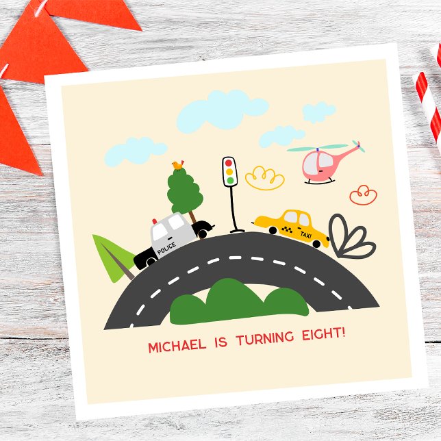 Cars and vehicles race boy birthday napkin (Creator Uploaded)