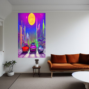 Cars in the city   AI Art  Poster