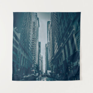 CARS OF ROAD BETWEEN BUILDINGS ON VIGNETTE PHOTOGR TAPESTRY