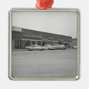 Cars on shopping centre parking B&W Metal Tree Decoration