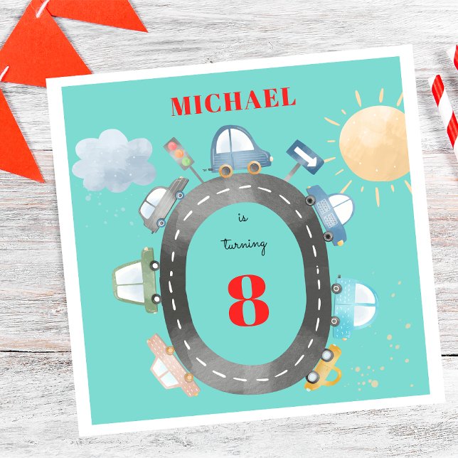 Cars on the road boy birthday napkin (Creator Uploaded)