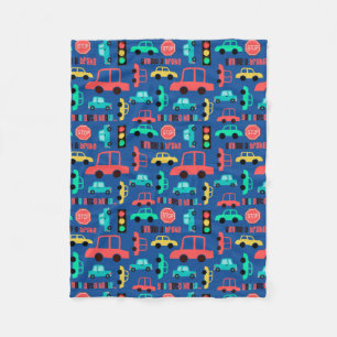 Cars Pattern on Blue Fleece Blanket