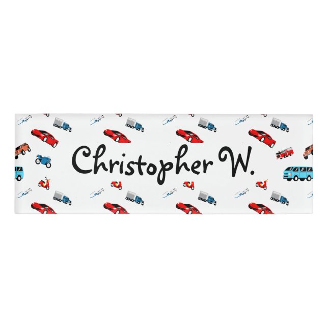 Cars Racing Modern Kids Name Tag (Front)