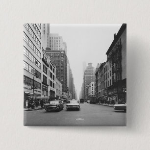 Cars riding on city street B&W 15 Cm Square Badge
