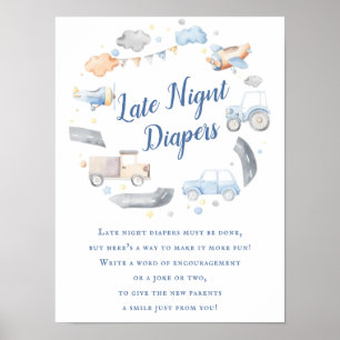Cars Transportation Late Night Diaper Baby Shower Poster