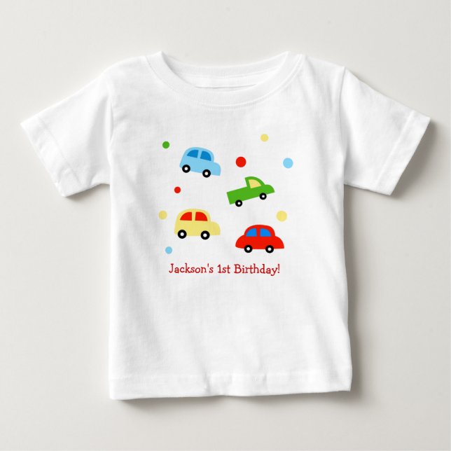 Cars Truck Personalised 1st Birthday Tshirt (Front)