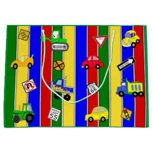Cars, Trucks and Tractors Boy's Birthday Large Gift Bag