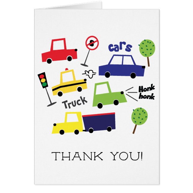 Cars & Trucks Boys Baby Shower Thank You Note (Front)