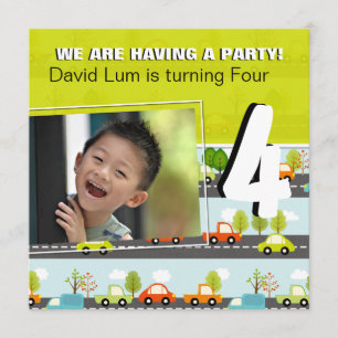 CARS & TRUCKS Boys Birthday Party Invitation